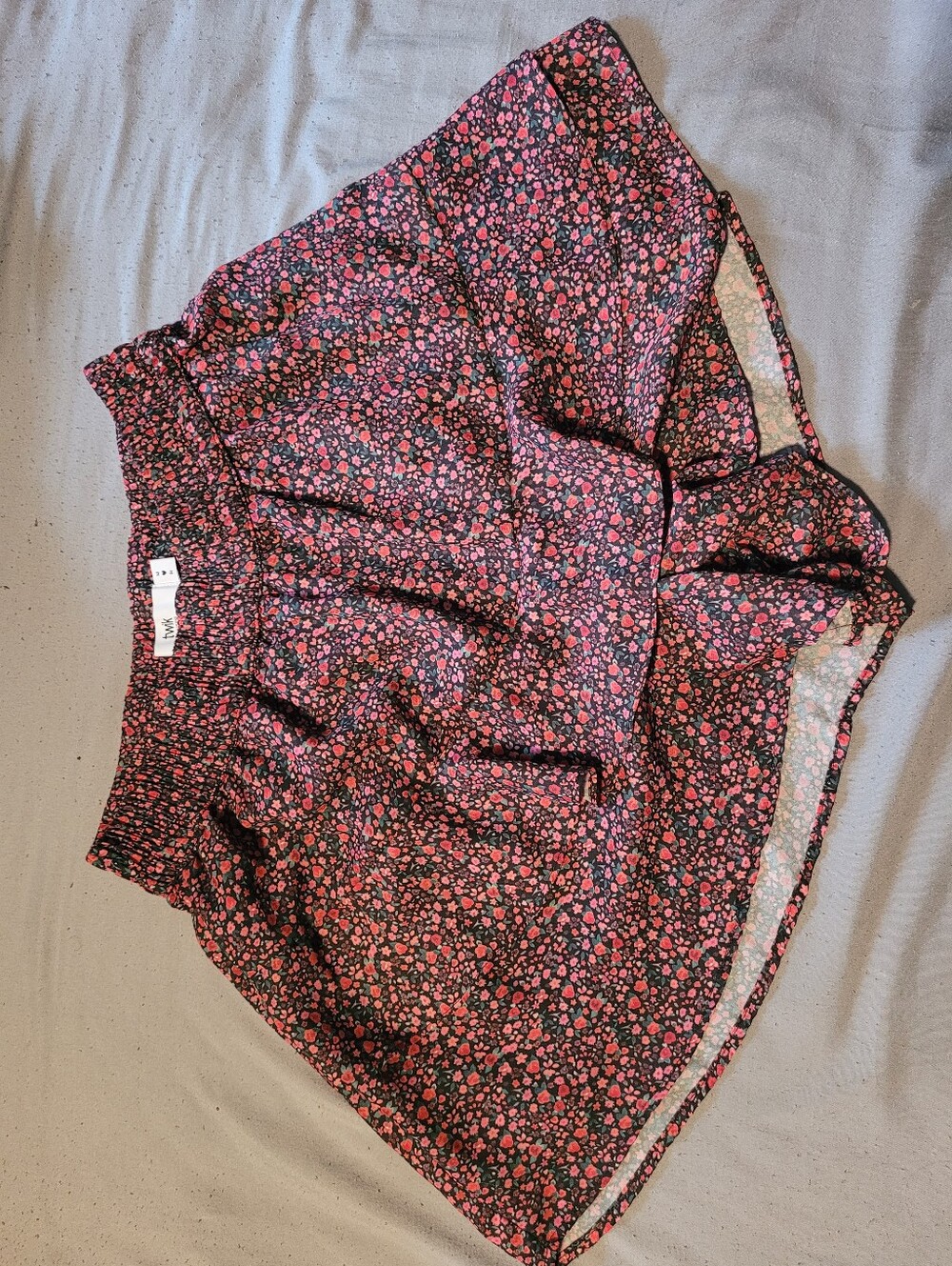 Simons Twik Black Mini Skirt with Pink Floral Print